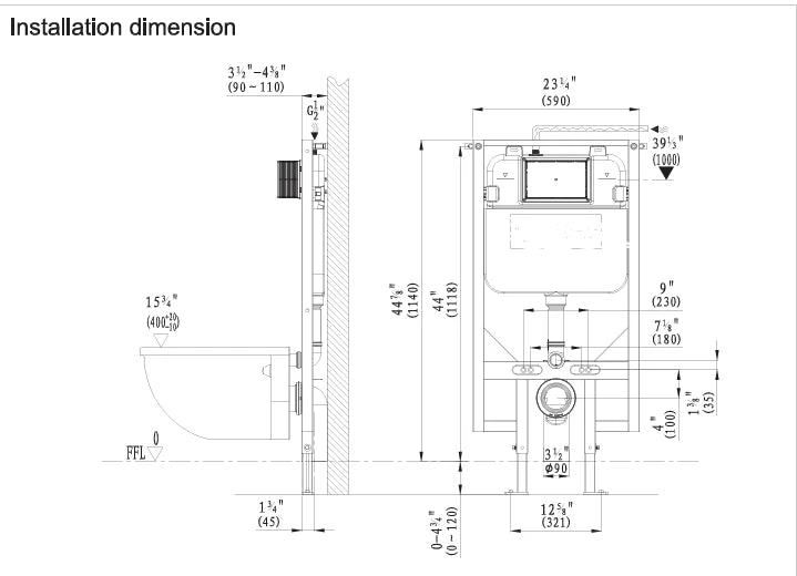 iStyle K-0707 Wall Hung Toilet with In-Wall Tank & Carrier System