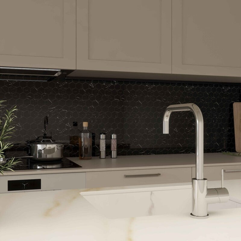 Black Polished Hexagon 2 Marble Mosaic (MYS)