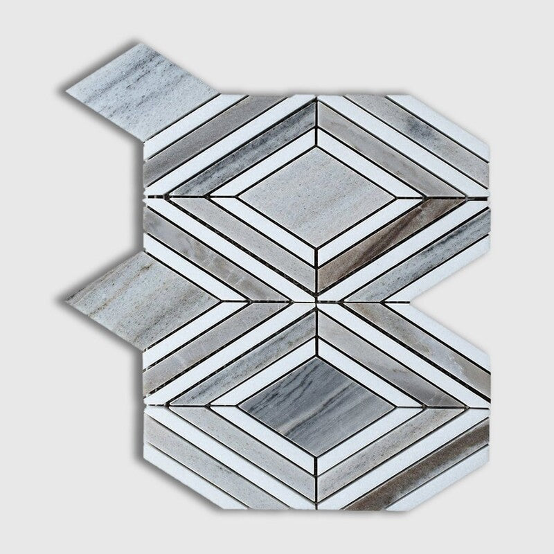 Thassos White, Skyline Polished Stella Marble Mosaic (MYS)