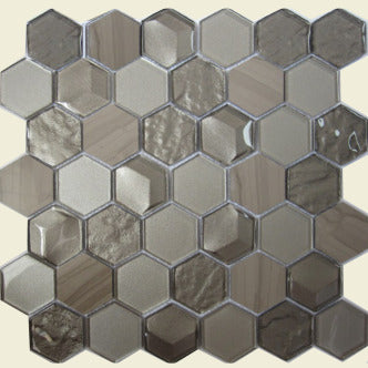 Imagery Glass ALH-4 Platinum 2" Glass and Stone Hexagon Mosaic