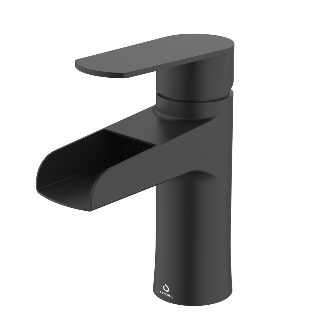 Lexora Cascata Nera Stainless Steel Single Hole Bathroom Faucet, Matte Black Finish LFS1062MB