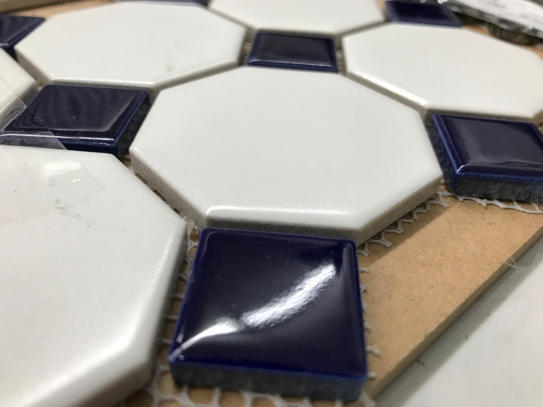 White and Blue Octagon on 12" x 12" SIL-016