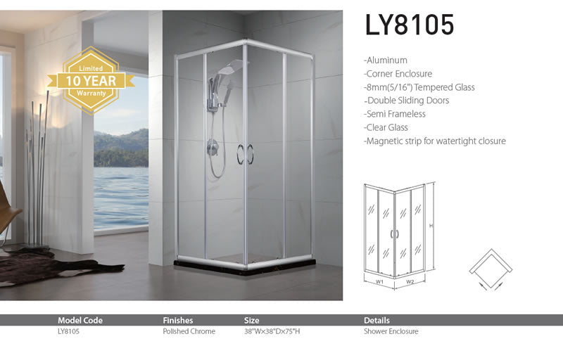 Pasgo Shower Door LY8105 Polished Chrome