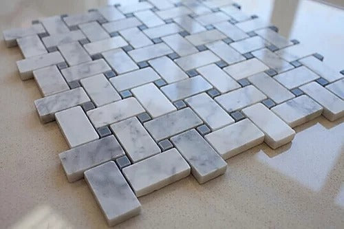 Elegant Mosaic MW10 White Carrara Basket Weave on 12.5" x 12.5"
