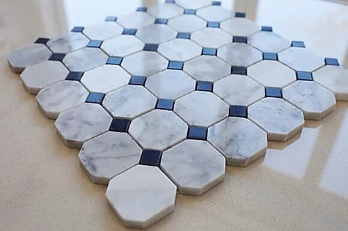 Elegant Mosaic MW11 White Carrara 2" Octagon on 12-3/8" x 12-3/8"