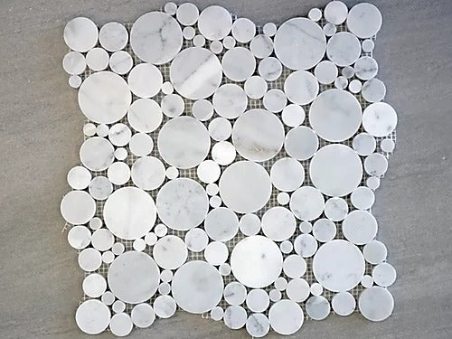 Elegant Mosaic MW21 White Carrara Bubble on 13" x 13"
