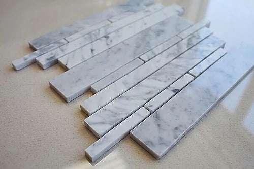 Elegant Mosaic MW6 White Carrara Random on 16.5" x 12.25"