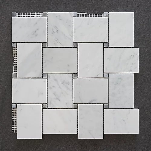 Elegant Mosaic MW82 White Carrara Basket Weave on 12.25" x 12.25"