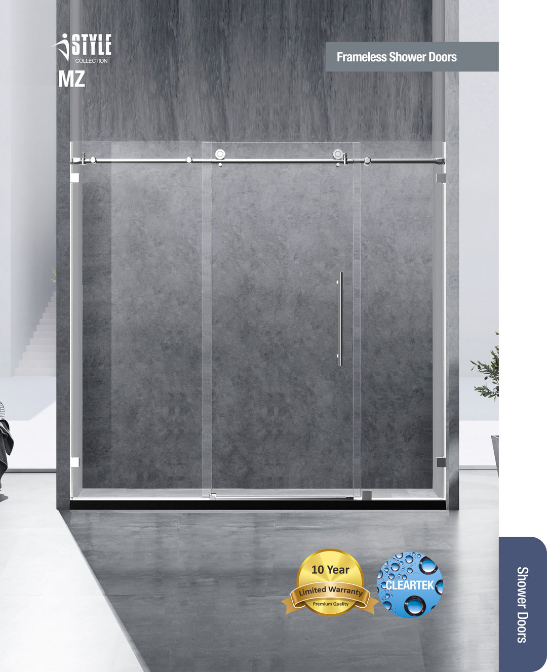 iStyle Shower Door MZ-7276C 67" - 72" W x 76" H Chrome