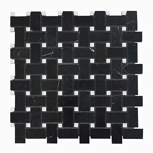 Elegant Mosaic NM9 Nero Marquina Basket Weave on 12.5" x 12.5"
