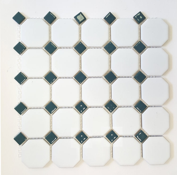 OCT 519 - 2-1/4" M. White w/ S. Teal Dot