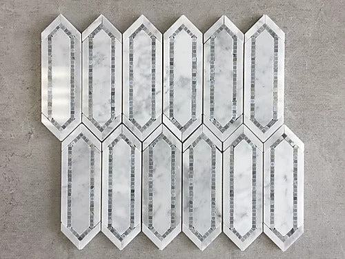 Elegant Mosaic OL1 White Carrara and Gray Hexagon on 13.25" x 11.75"