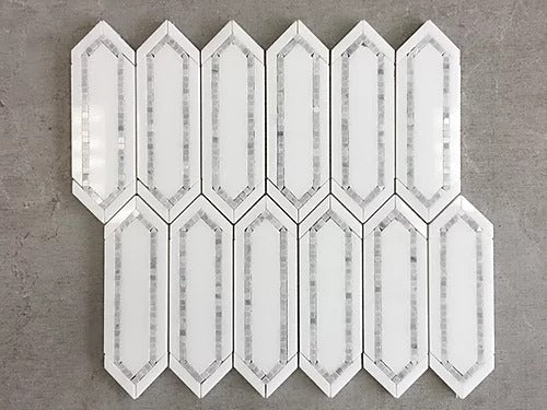 Elegant Mosaic OL2 Thassos White and White Carrara Hexagon on 13.25" x 11.75"