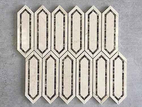 Elegant Mosaic OL3 Crema Marfil and Dark Emperador Hexagon on 13.25" x 11.75"