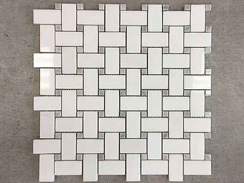 Elegant Mosaic TW10 Thassos White Basket Weave on 12.5" x 12.5"