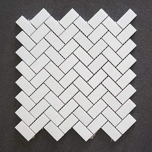 Elegant Mosaic TW20 Thassos White 1" x 2" Herringbone on 11.75" x 11.75"