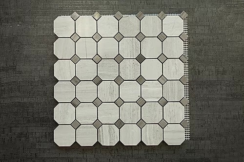 Elegant Mosaic WB11 Wooden Gray 2" Octagon on 12-3/8" x 12-3/8"