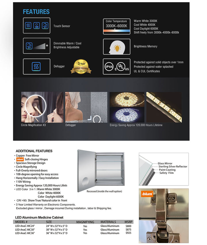 iStyle LED Aluminum Medicine Cabinet Led-Anac-MC
