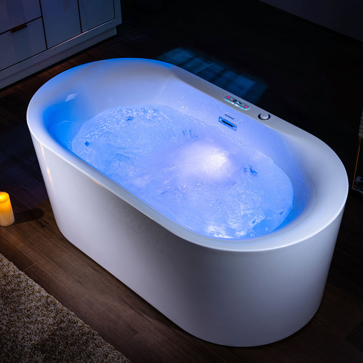 WOODBRIDGE 59" x 31-1/2" 100 Series Whirlpool Water Jetted and Air Bubble Freestanding Heated Soaking Combination Bathtub with LED control panel