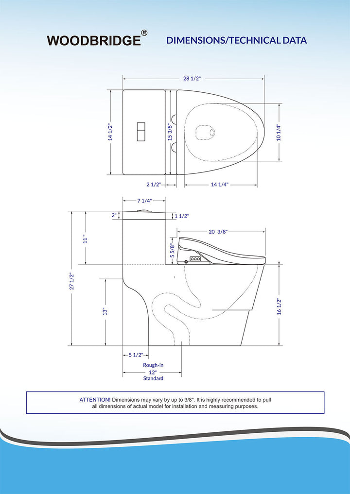 Woodbridge Toilet with Bidet Seat T-0008