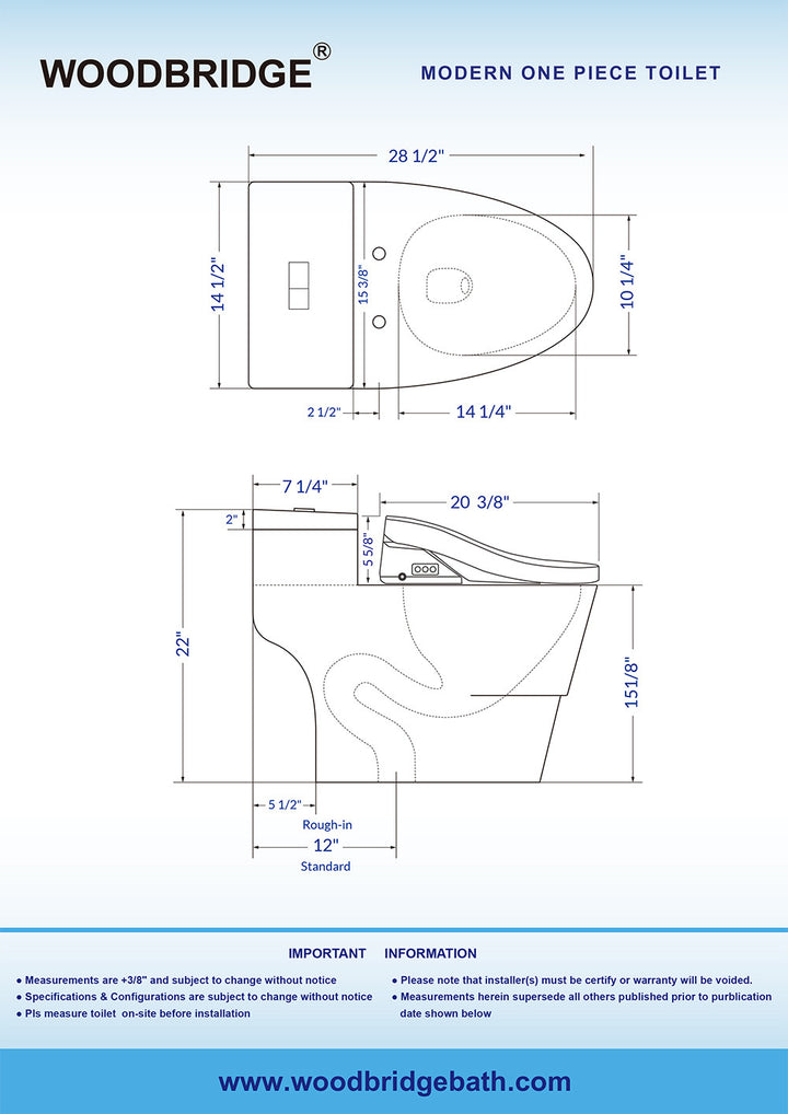 Woodbridge Toilet with Bidet Seat T-0737