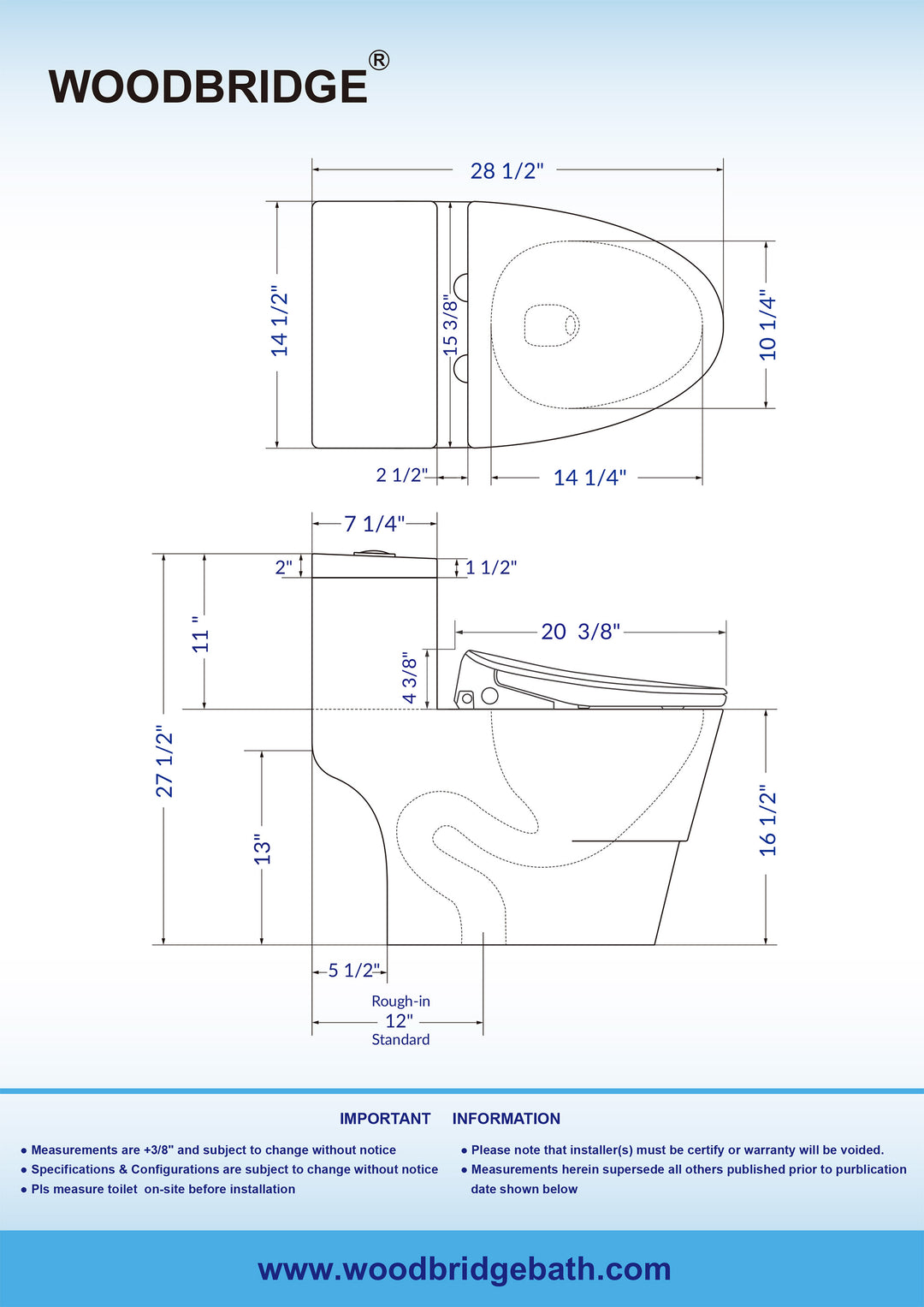Woodbridge Toilet with Bidet Seat T-0041
