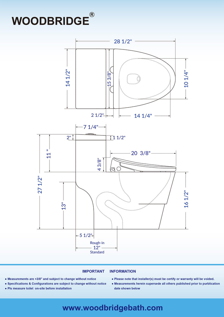Woodbridge Toilet with Bidet Seat T-0041