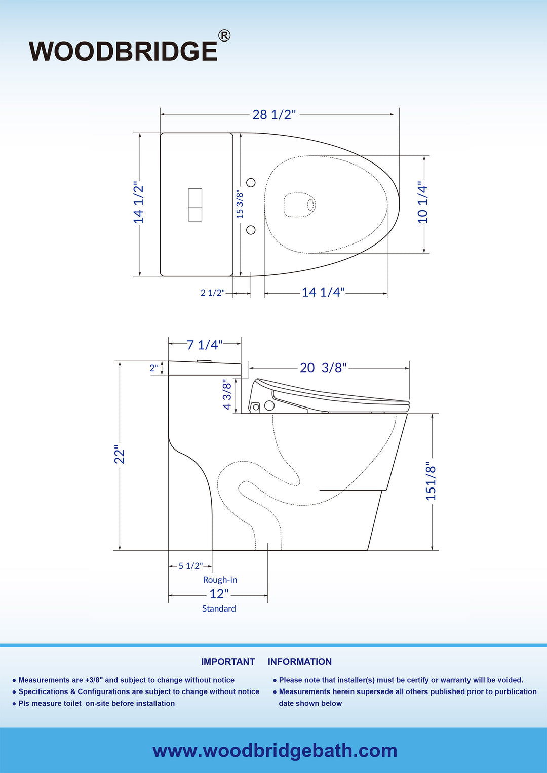Woodbridge Toilet with Bidet Seat T-0047