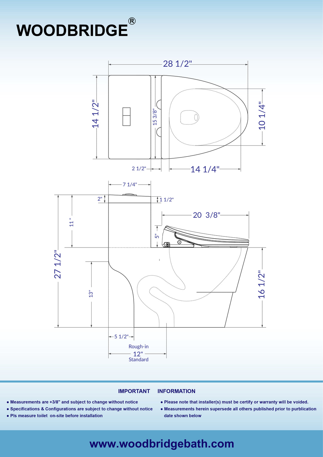 Woodbridge Toilet with Bidet Seat T-0078