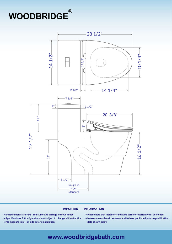 Woodbridge Toilet with Bidet Seat T-0078