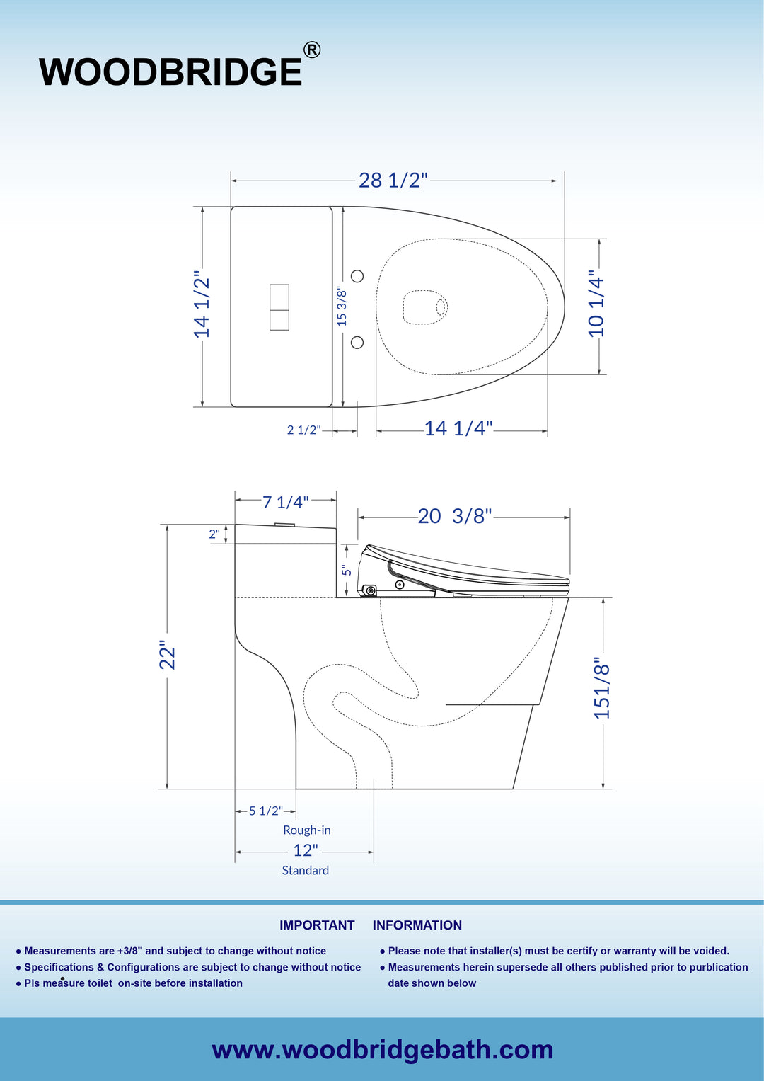 Woodbridge Toilet with Bidet Seat T-0082