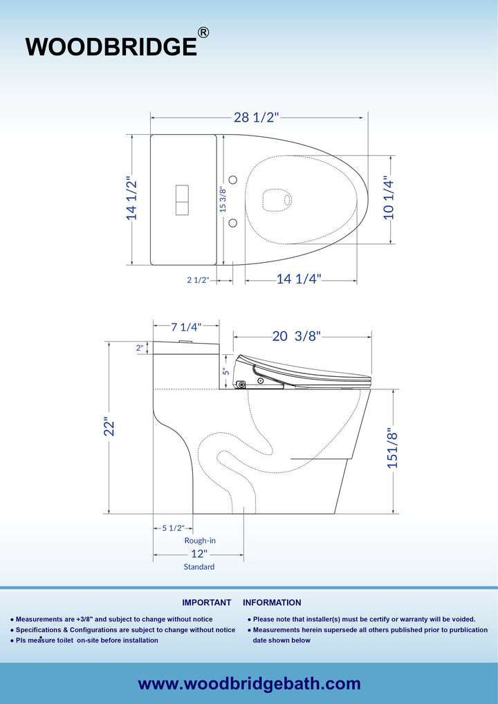 Woodbridge Toilet with Bidet Seat T-0082