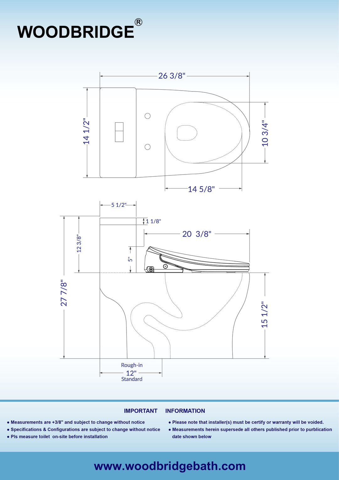 Woodbridge Toilet with Bidet Seat T-0079