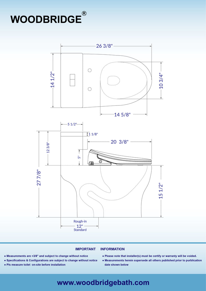Woodbridge Toilet with Bidet Seat T-0079