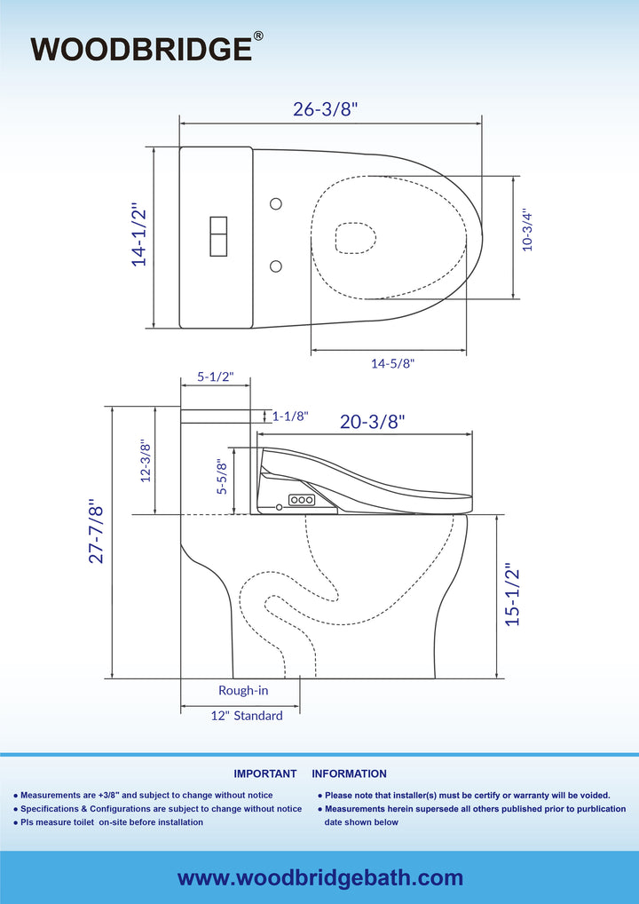 Woodbridge Toilet with Bidet Seat T-0022