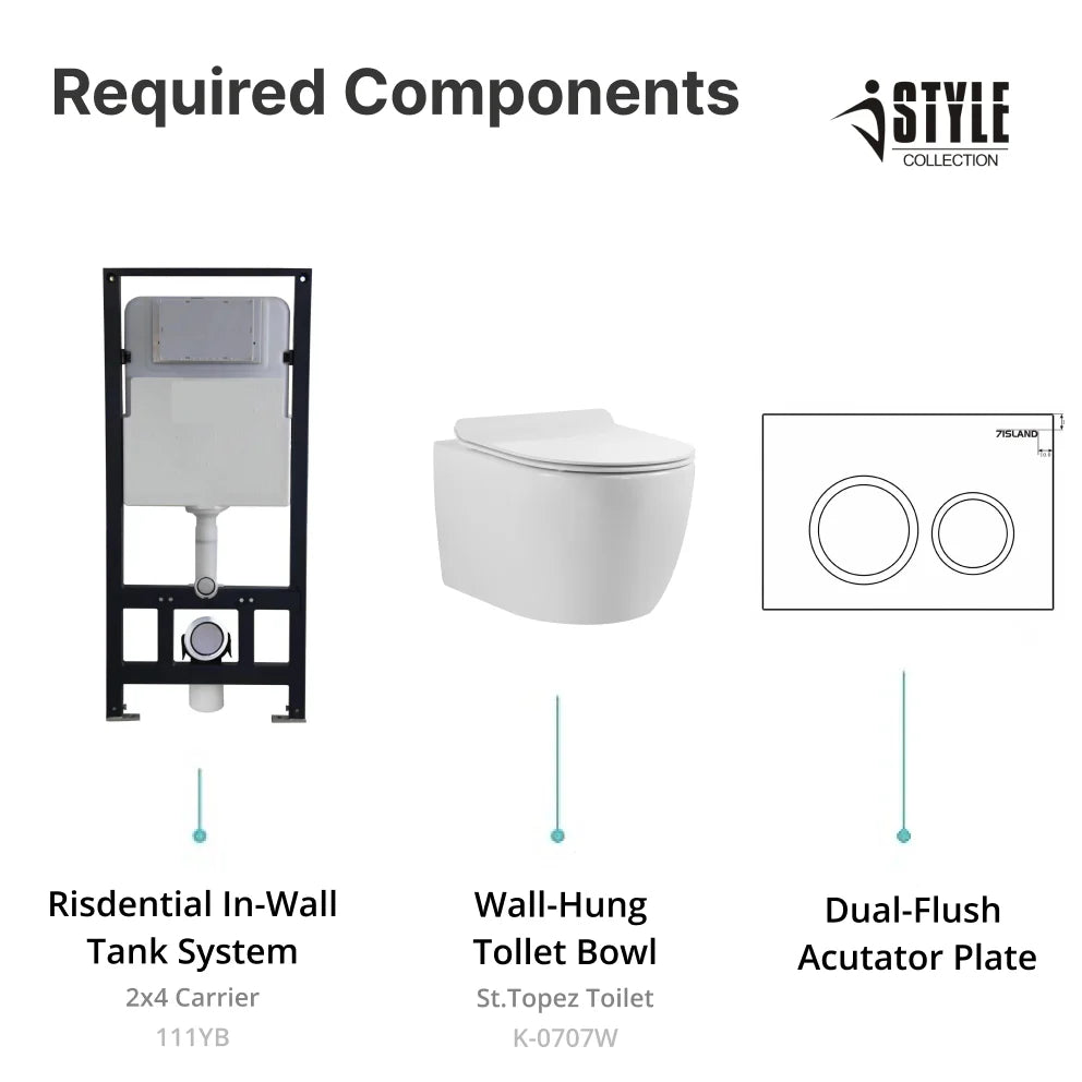 iStyle K-0707 Wall Hung Toilet with In-Wall Tank & Carrier System