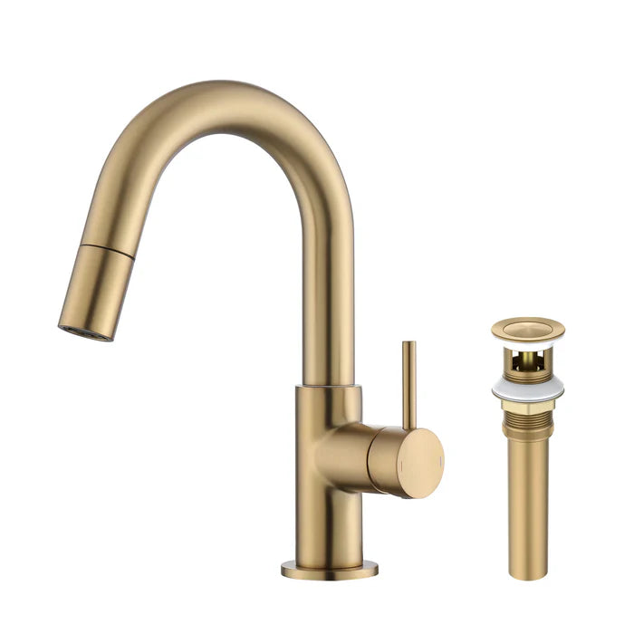 Halo Single Handle High-Arc Pull Down Sprayer Bathroom Vanity Sink Faucet - CBF-1077 (CF)