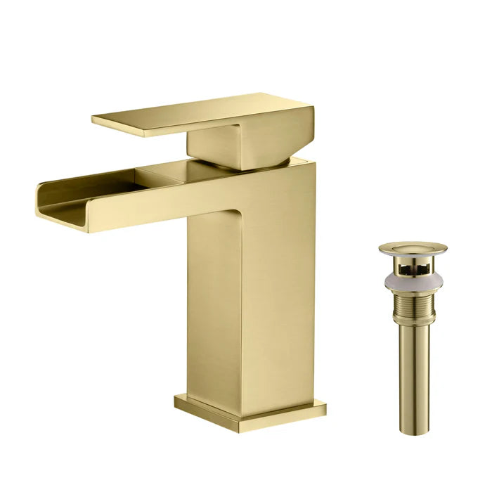 Quadra Waterfall Single Handle Bathroom Vanity Sink Faucet with Pop Up Drain - CBF-1004 (CF)