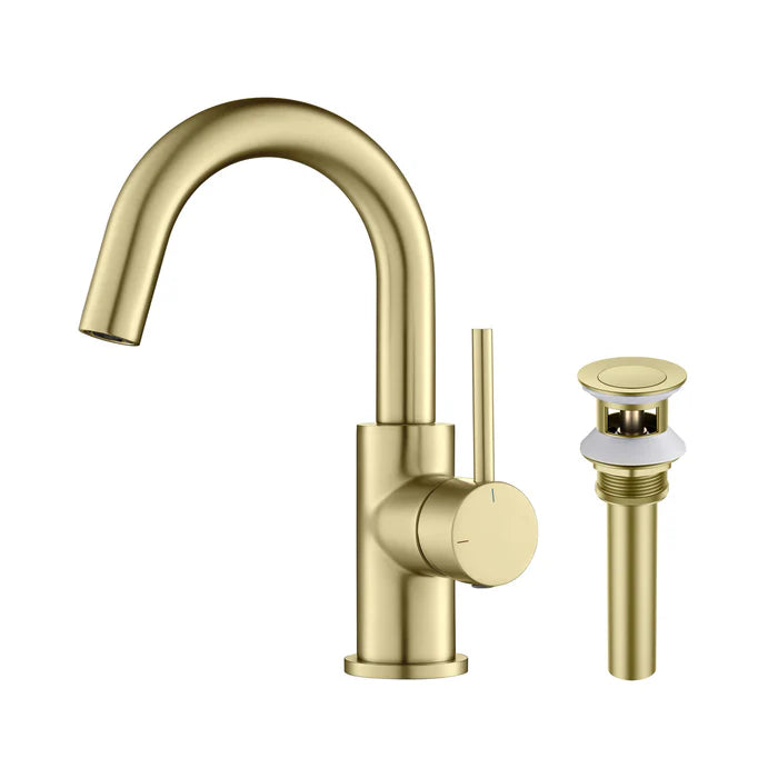 Halo High-Arc Single Handle Bathroom Vanity Sink Faucet with Pop Up Drain - CBF-1021 (CF)