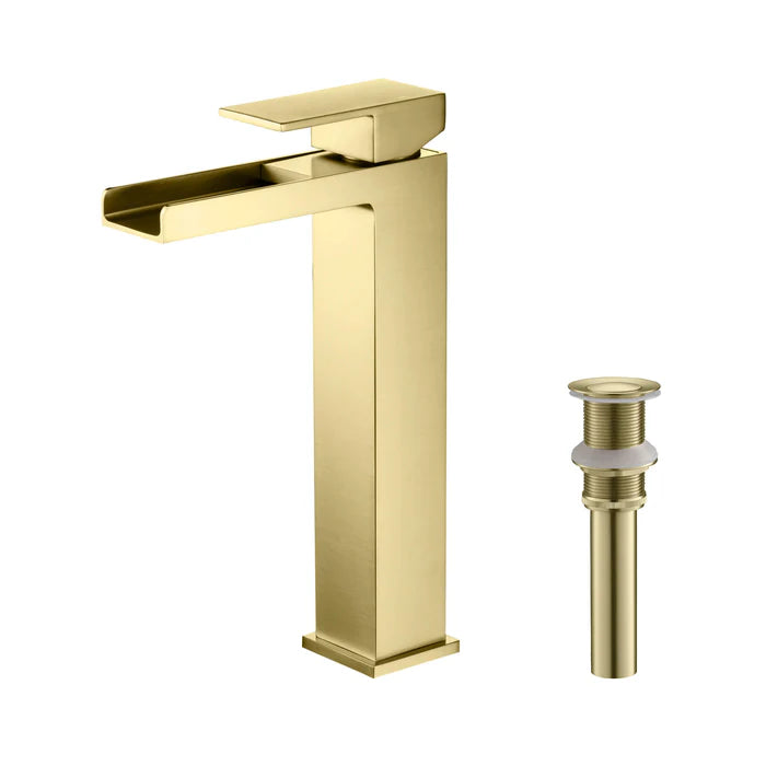 Quadra Waterfall Single Handle Bathroom Vessel Sink Faucet with Pop Up Drain - CBF-1005 (CF)