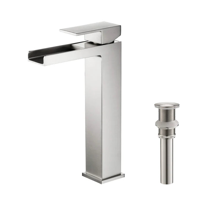Quadra Waterfall Single Handle Bathroom Vessel Sink Faucet with Pop Up Drain - CBF-1005 (CF)