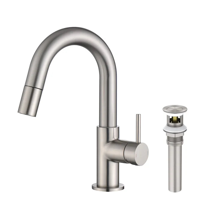 Halo Single Handle High-Arc Pull Down Sprayer Bathroom Vanity Sink Faucet - CBF-1077 (CF)