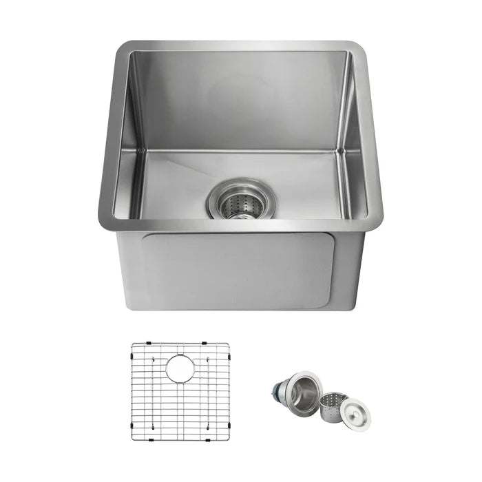 16" Handcrafted Undermount Single Bowl 16 gauge Stainless Steel Kitchen Sink - C1-16S (CF)