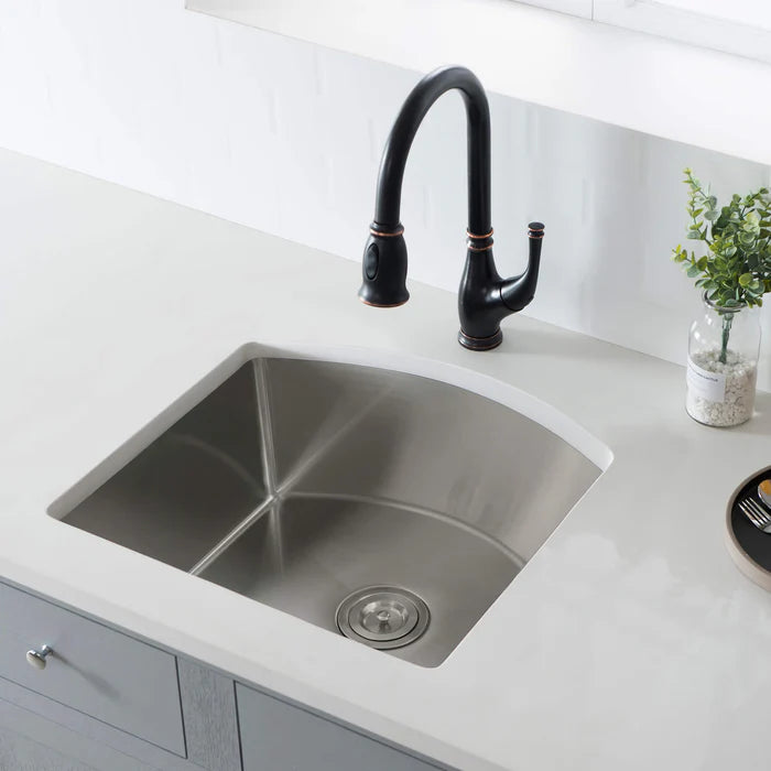 22" Handcrafted Undermount Single Bowl 16 gauge D Shape Stainless Steel Kitchen Sink - C1-22SD (CF)