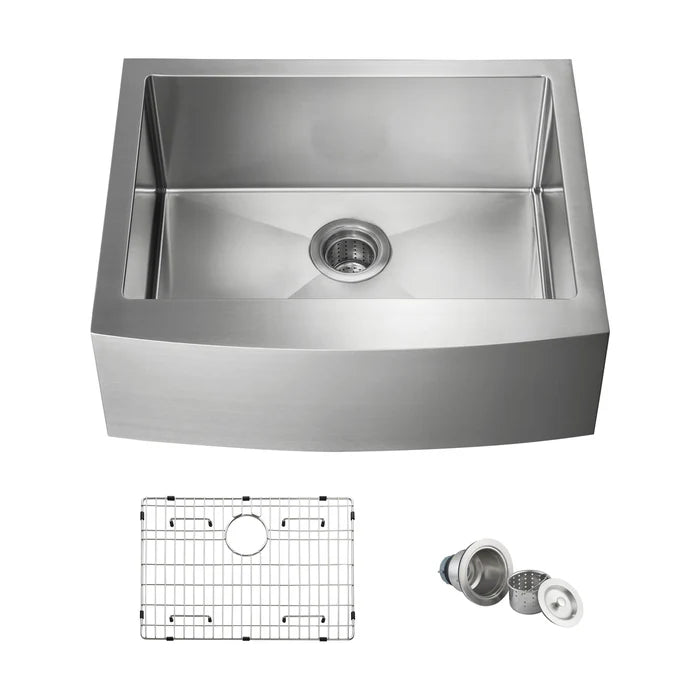 27" Handcrafted Farmhouse Apron Single Bowl Stainless Steel Kitchen Sink - C1-27SF (CF)