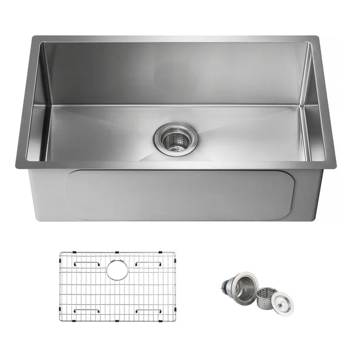 30" Handcrafted Undermount Single Bowl 16 gauge Stainless Steel Kitchen Sink - C1-30S (CF)