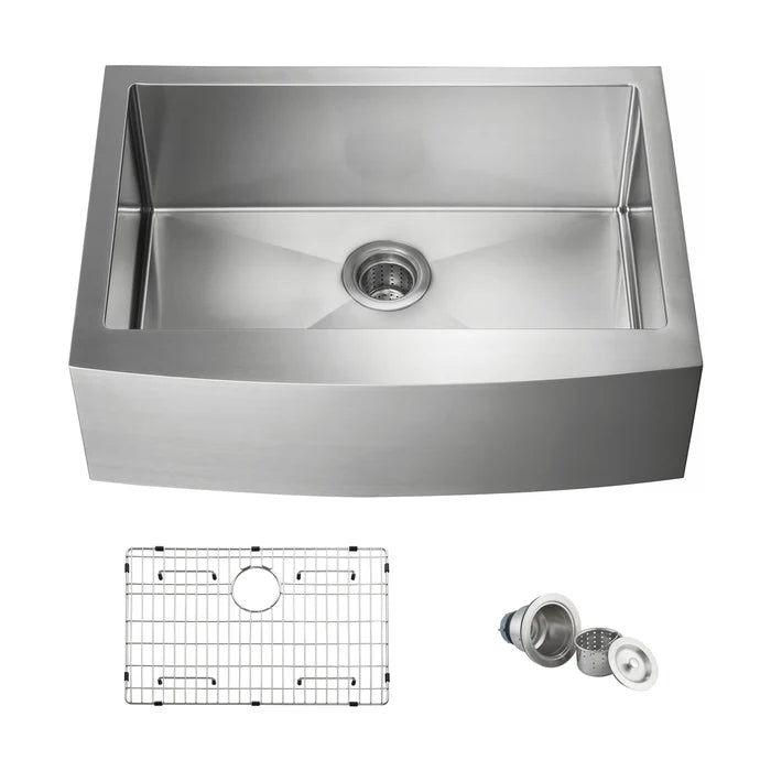 30" Handcrafted Farmhouse Apron Single Bowl Stainless Steel Kitchen Sink - C1-30SF (CF)