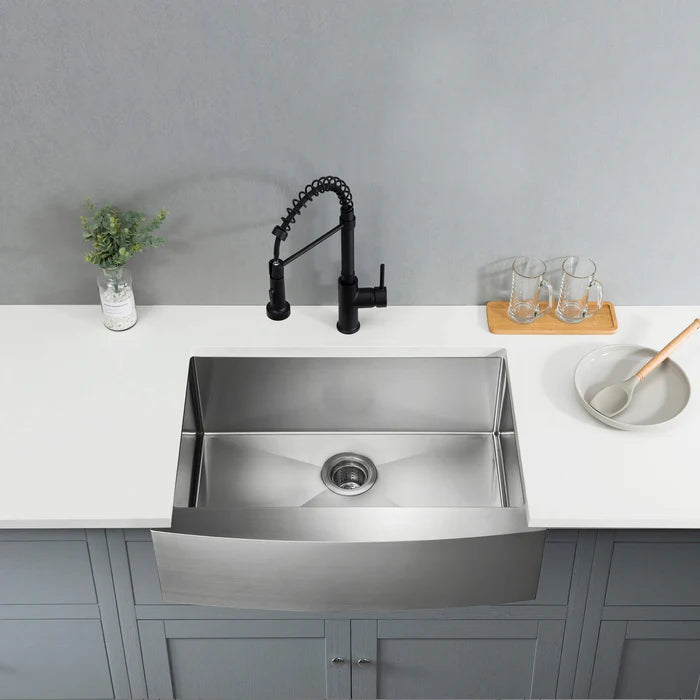 30" Handcrafted Farmhouse Apron Single Bowl Stainless Steel Kitchen Sink - C1-30SF (CF)
