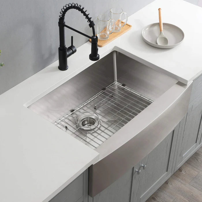 30" Handcrafted Farmhouse Apron Single Bowl Stainless Steel Kitchen Sink - C1-30SF (CF)