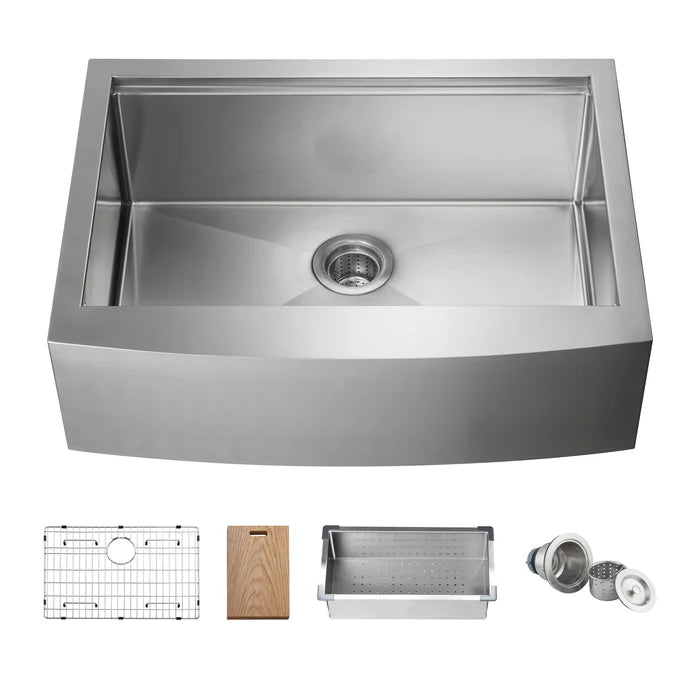 30" Farmhouse Apron Single Bowl Stainless Steel Workstation Kitchen Sink - C1-30SFT (CF)